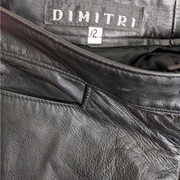 Vintage Black leather flared leg pants cuir Dimitri size 12 - Picture 4 of 9